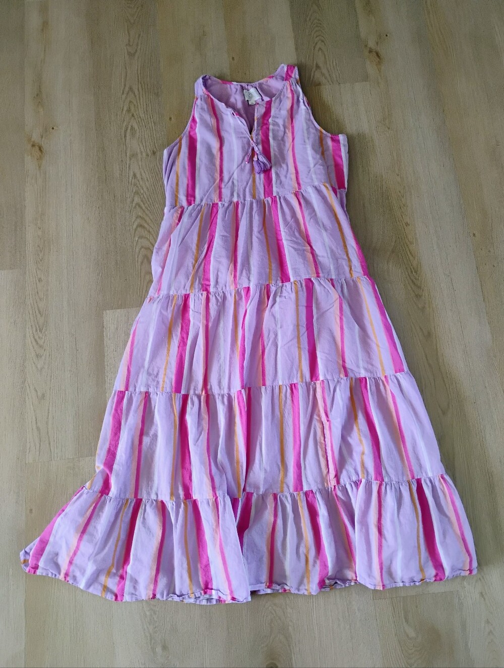 Destination Lavender And Pink Striped Tiered Maxi Dress
